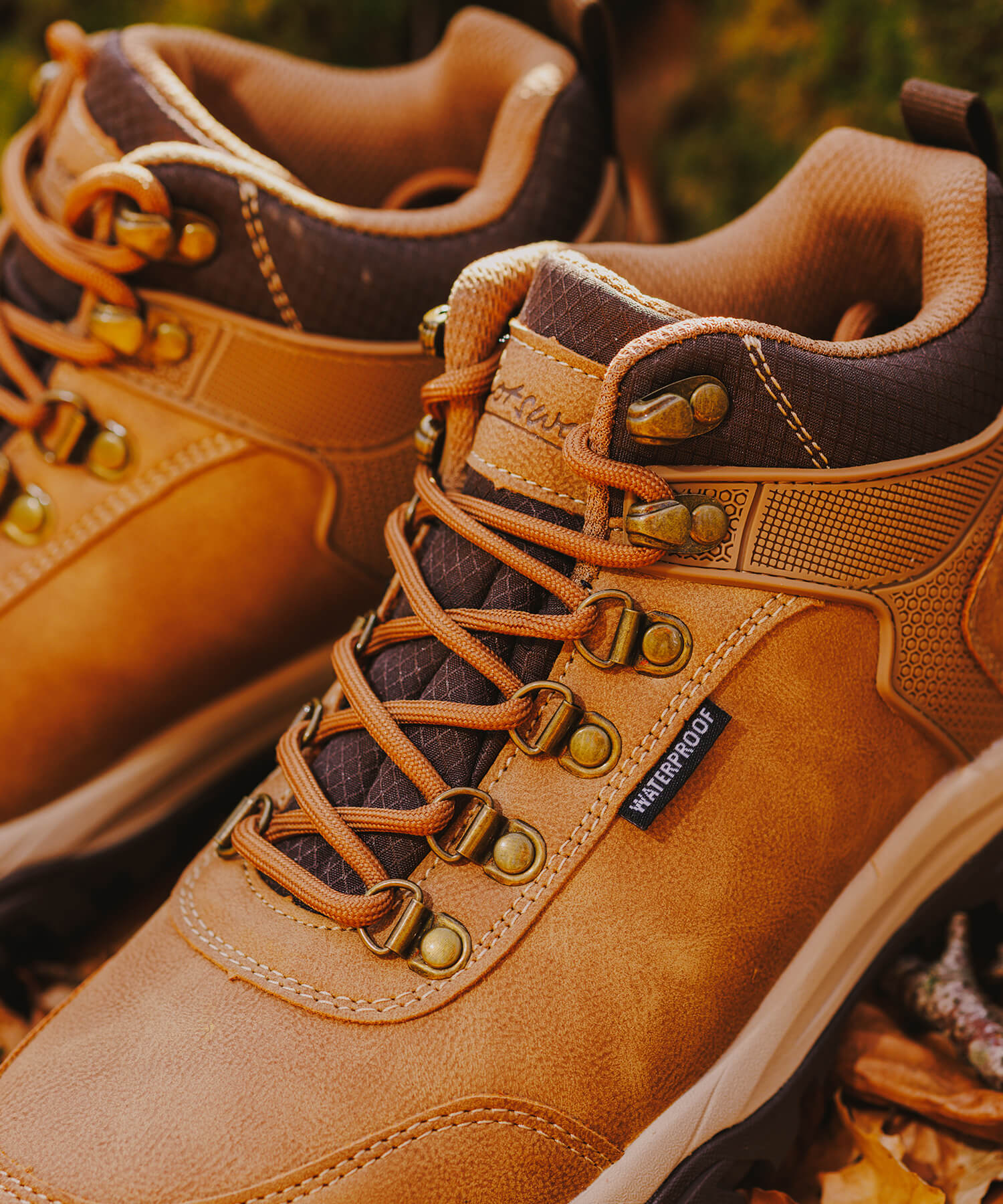 Close-up image of a pair of tan Cotswold Overbury Hikers