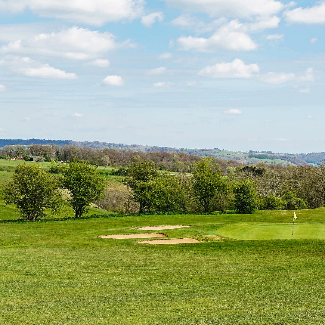 A golf course in the Cotswolds landscape