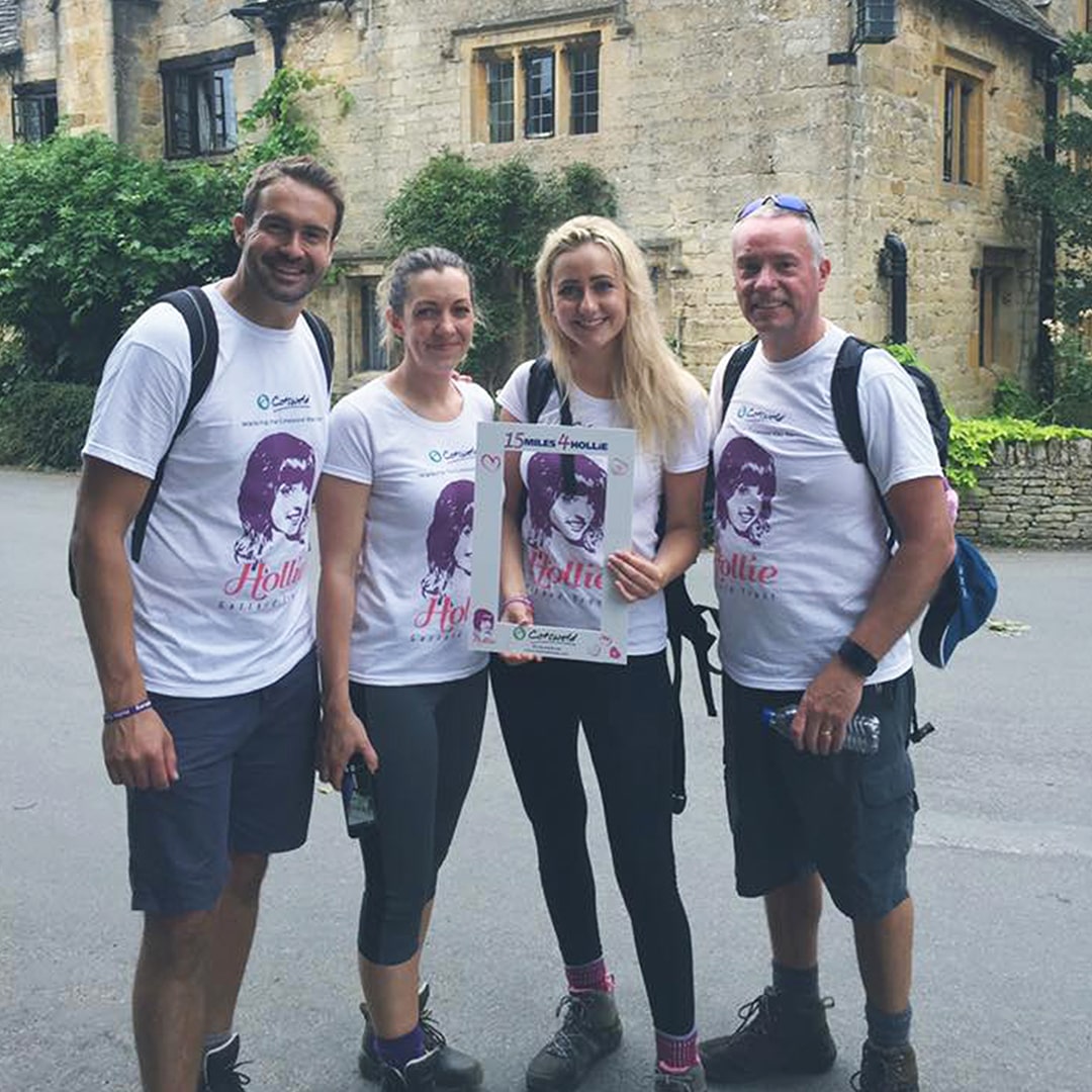 Four walkers getting ready to walk for the Hollie Gazzard Trust, all wearing Cotswold walking boots