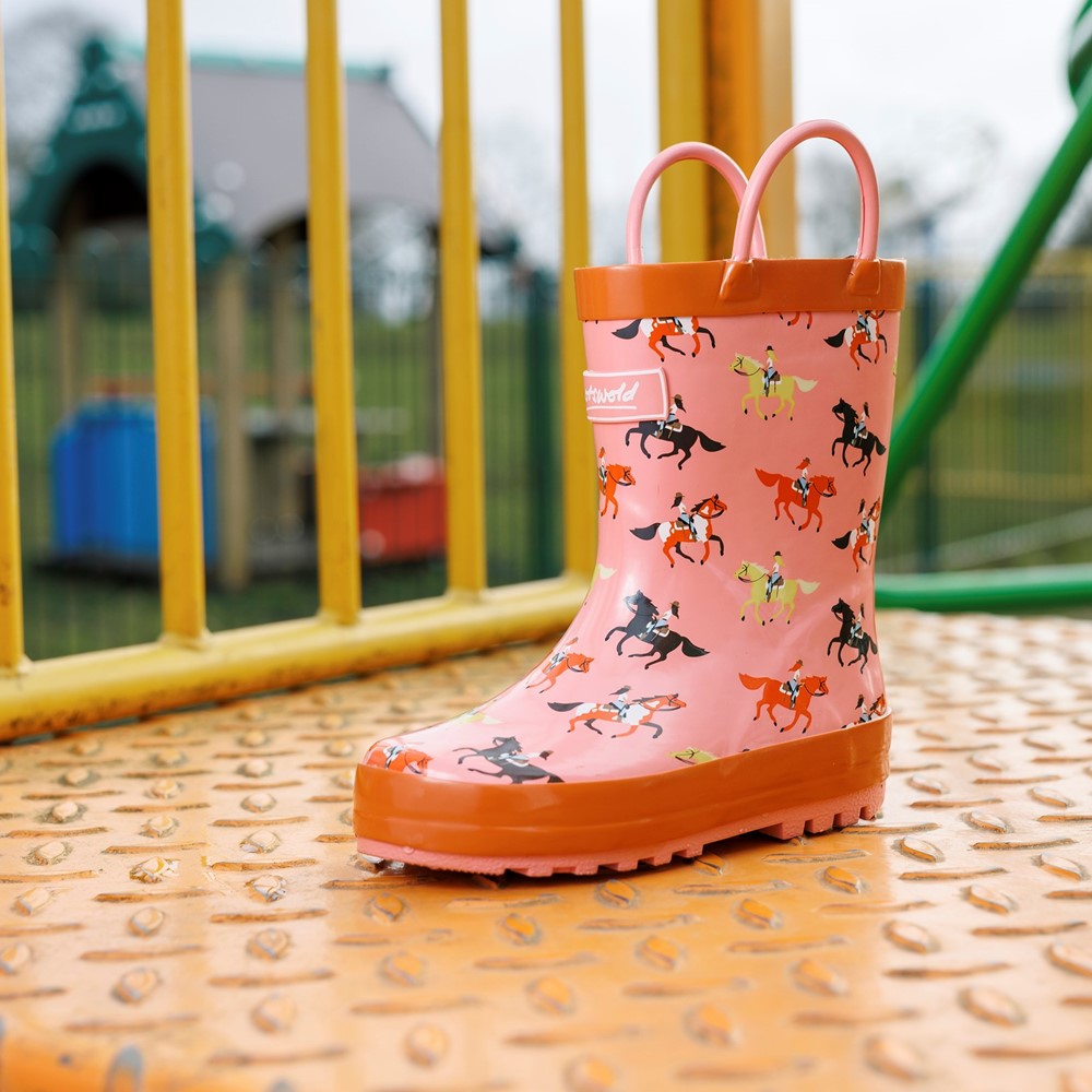 Kids Puddle Waterproof Pull On Boots Horses
