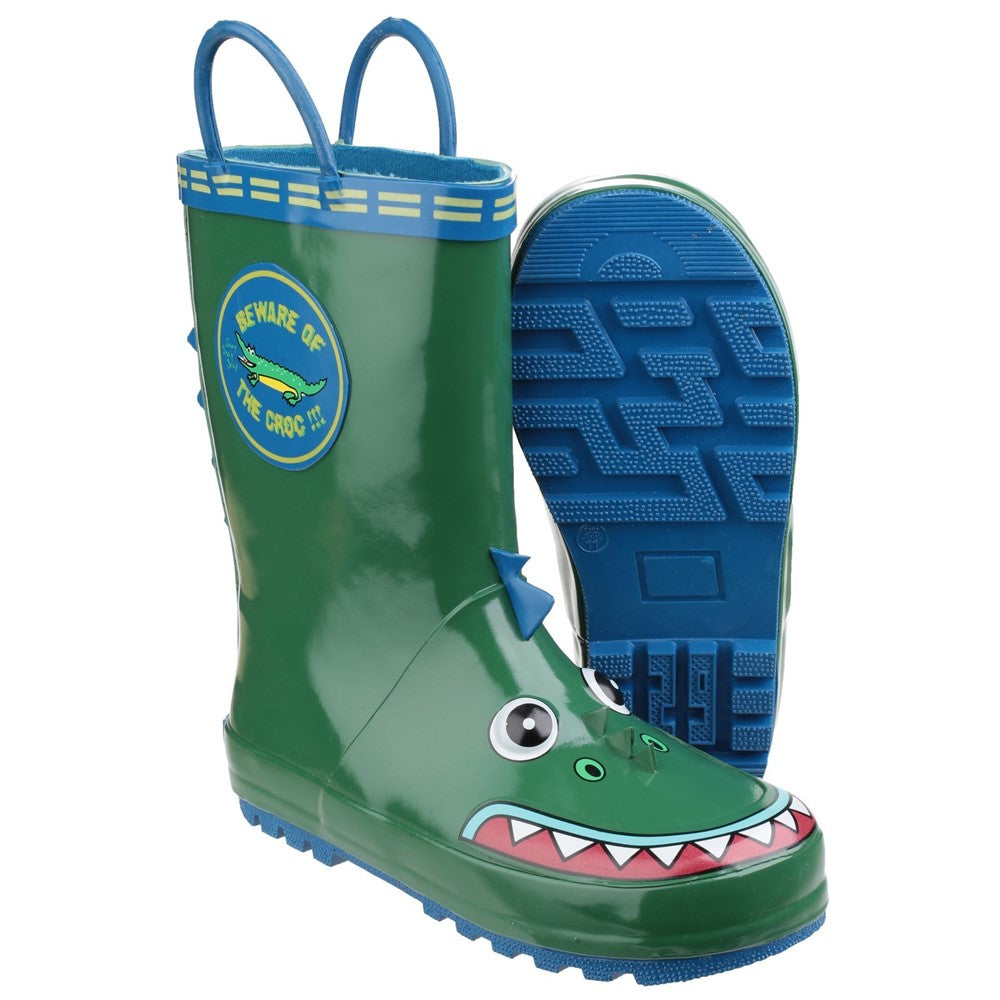 Kids Puddle Waterproof Pull On Boots Crocodile