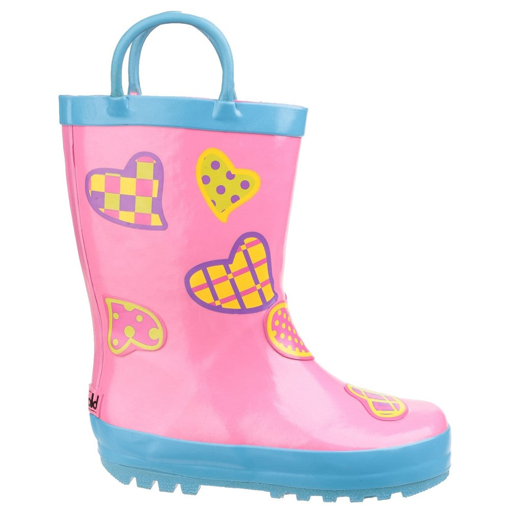 Kids Puddle Waterproof Pull On Boots Hearts