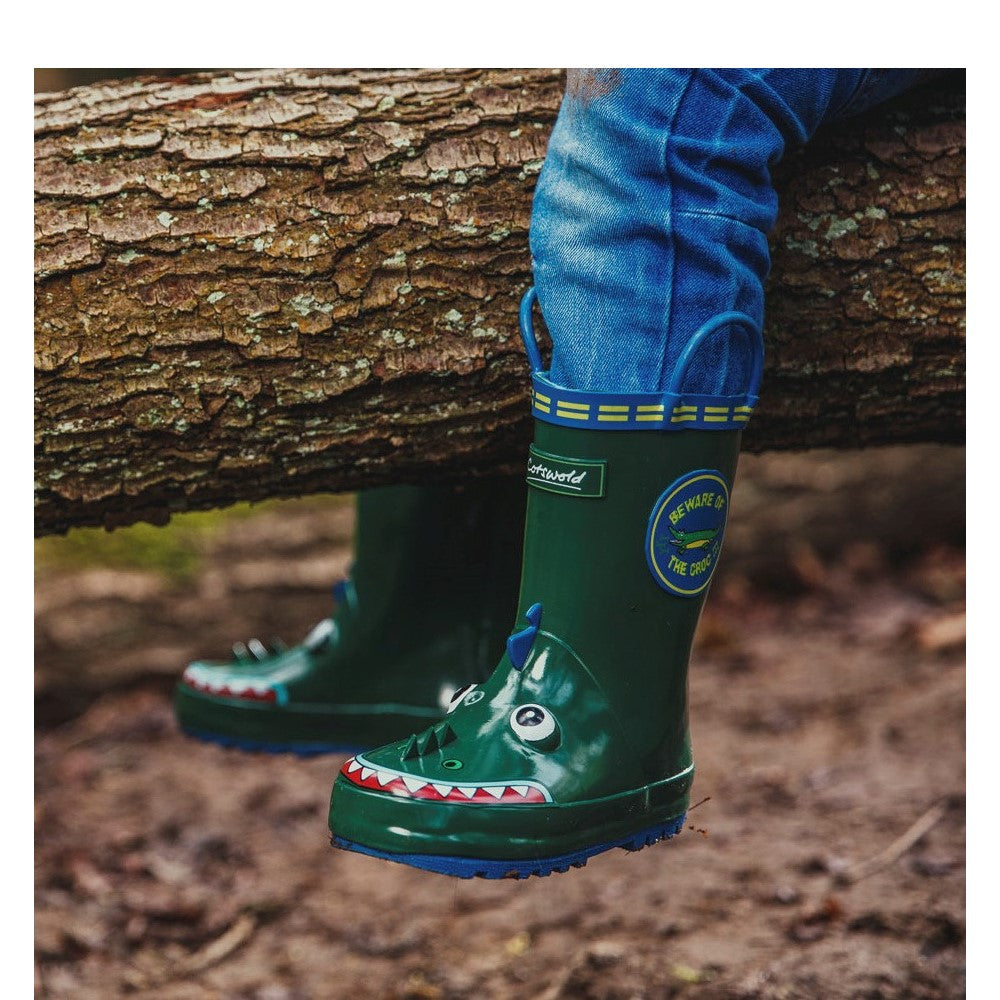 Kids Puddle Waterproof Pull On Boots Crocodile