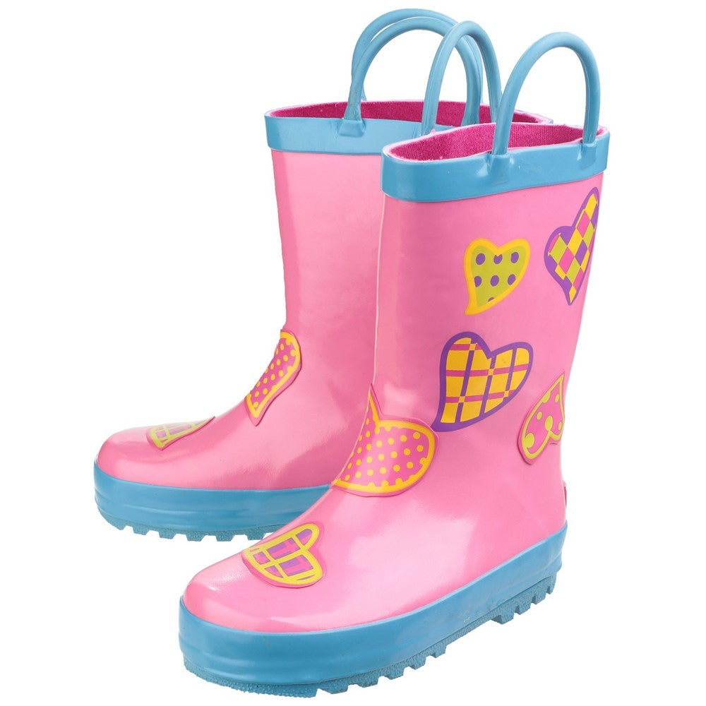 Kids Puddle Waterproof Pull On Boots Hearts