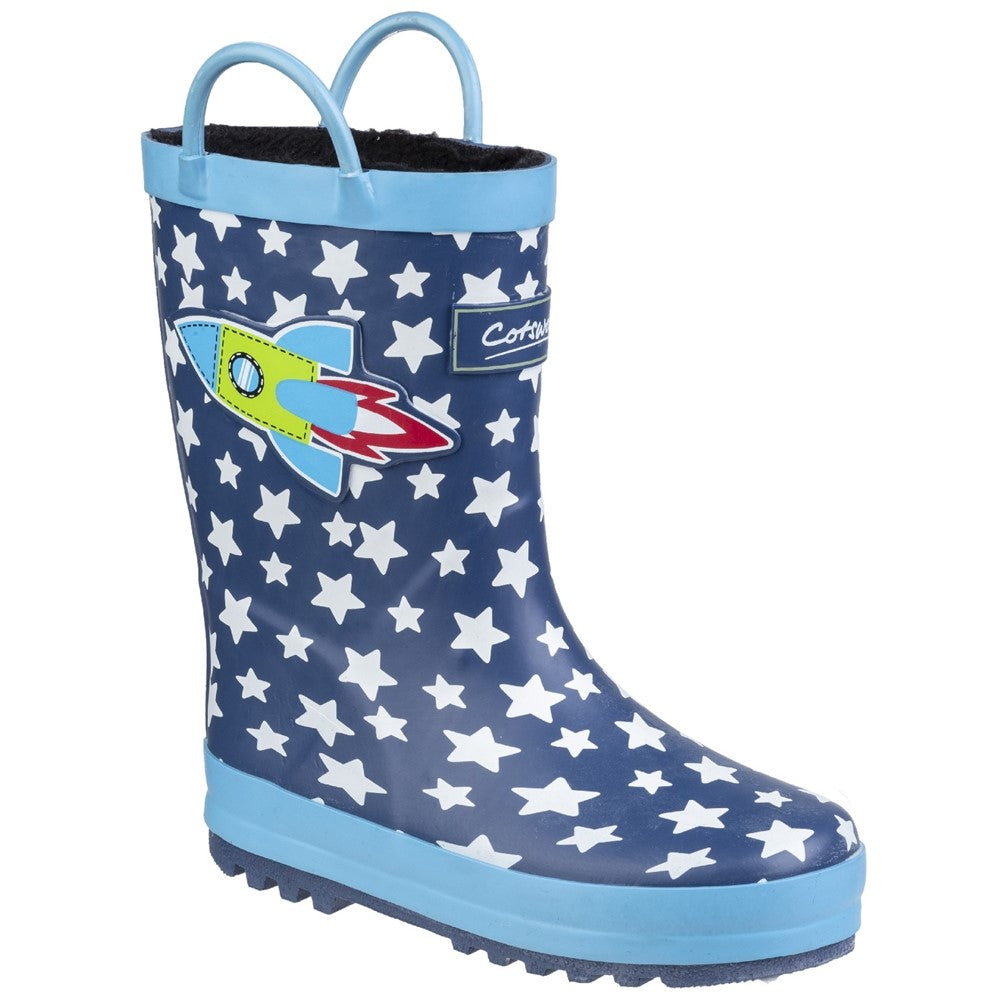 Kids Sprinkle Junior Wellington Boots Dark Blue & White