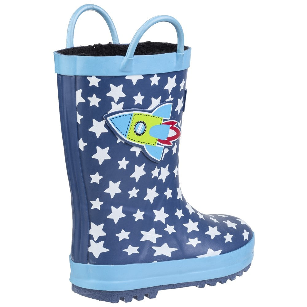 Kids Sprinkle Junior Wellington Boots Dark Blue & White