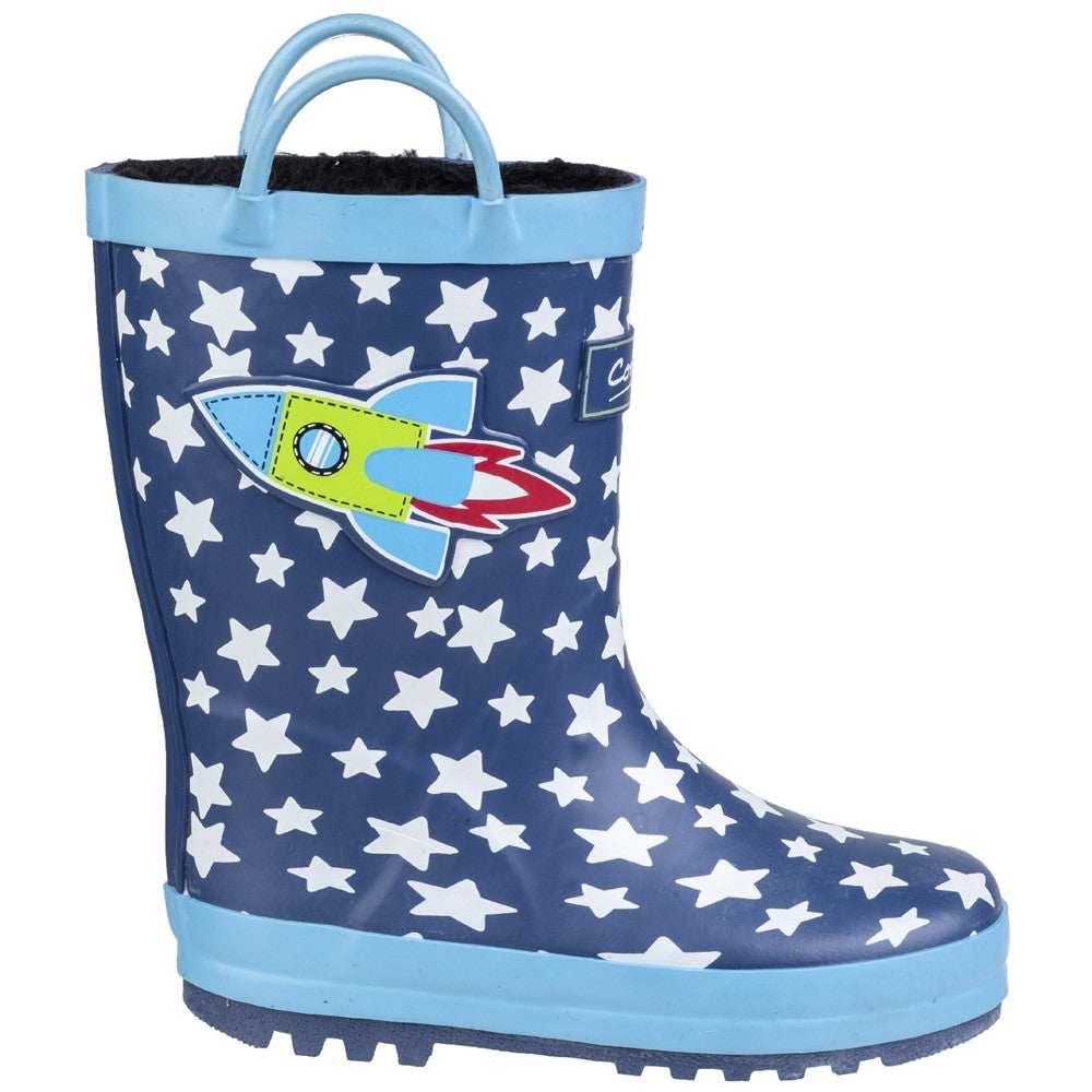 Kids Sprinkle Junior Wellington Boots Dark Blue & White