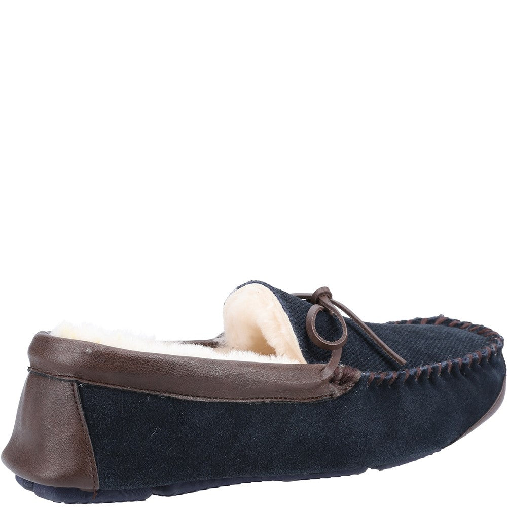 Northwood Sheepskin Moccasin Slippers Navy Cotswold-Shoes